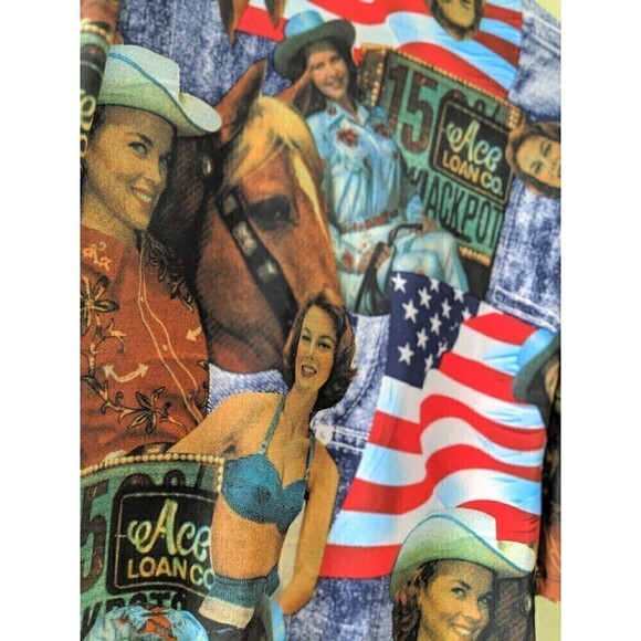 Jessica Max Vintage 90's Western Pinup pullover stretchy shirt  Size M - Picture 4 of 7